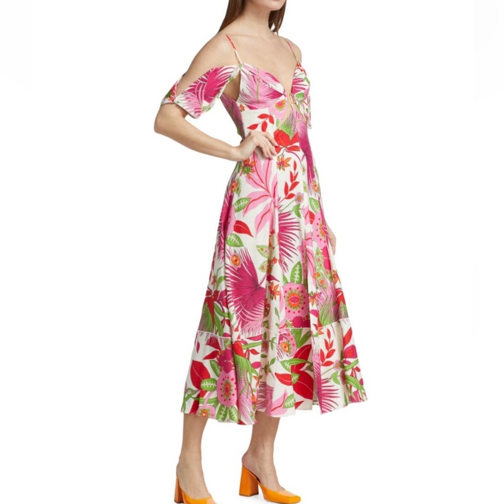 Cult Gaia Dina Linen Blend Floral Midi Dress